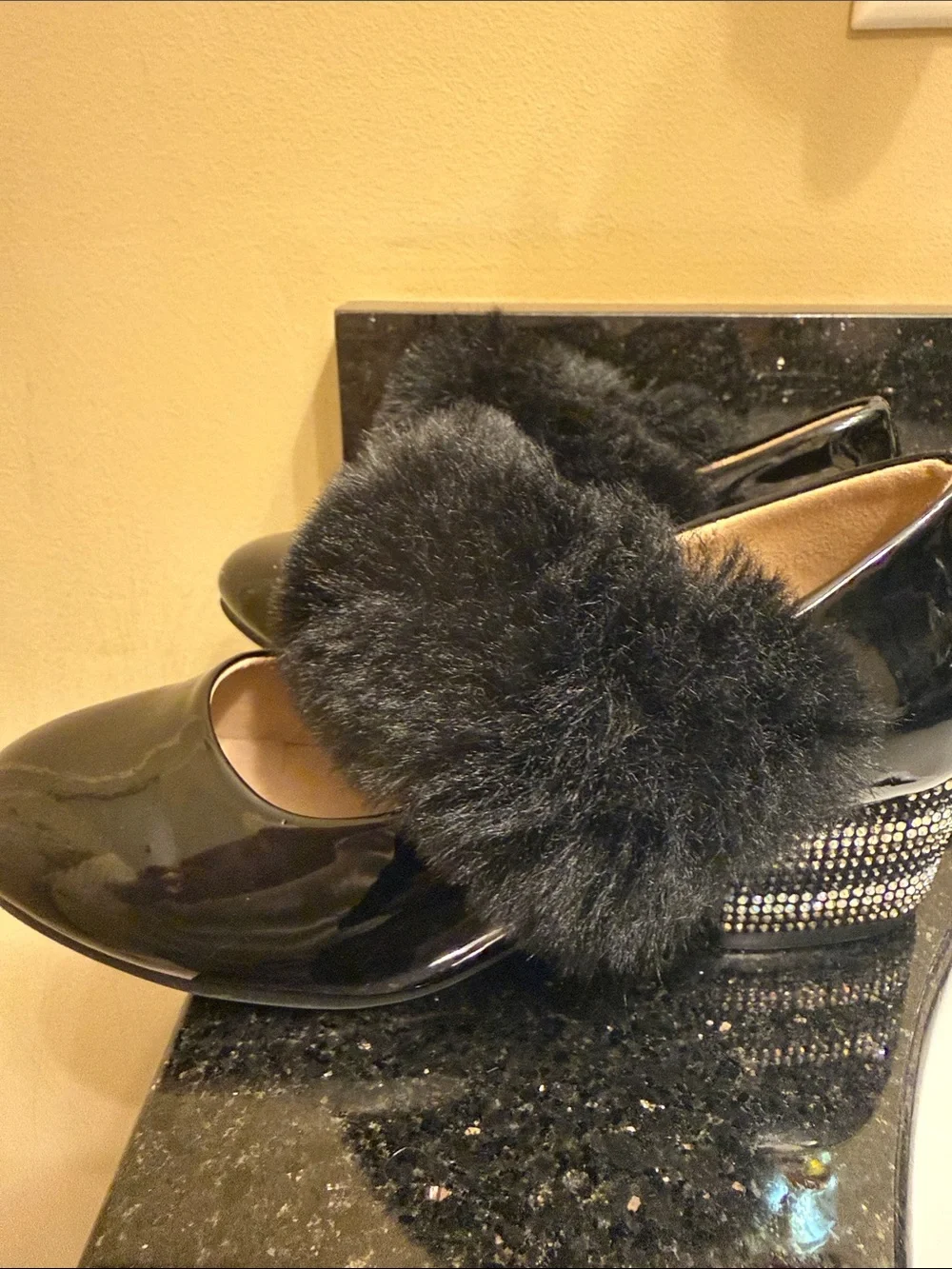 Black Pom-Pom Patent Kids Shoes VINCE CAMUTO
